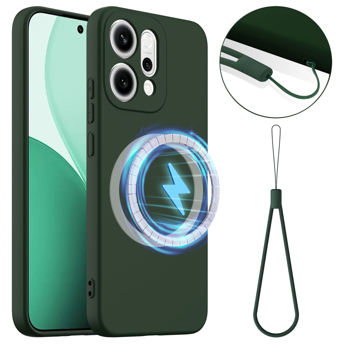 For Oppo Reno14 Pro 5G (China) / Oppo Reno14 Pro 5G (Global) Case Compatible with MagSafe Anti-Drop Liquid Silicone Phone Cover - Dark Green