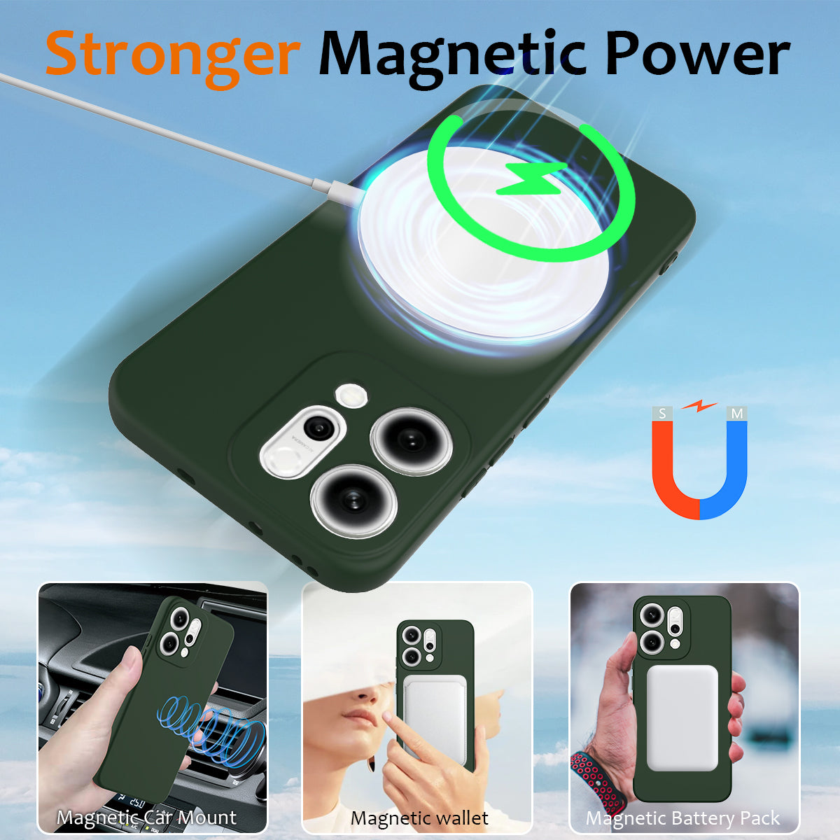 For Oppo Reno14 Pro 5G (China) / Oppo Reno14 Pro 5G (Global) Case Compatible with MagSafe Anti-Drop Liquid Silicone Phone Cover - Dark Green