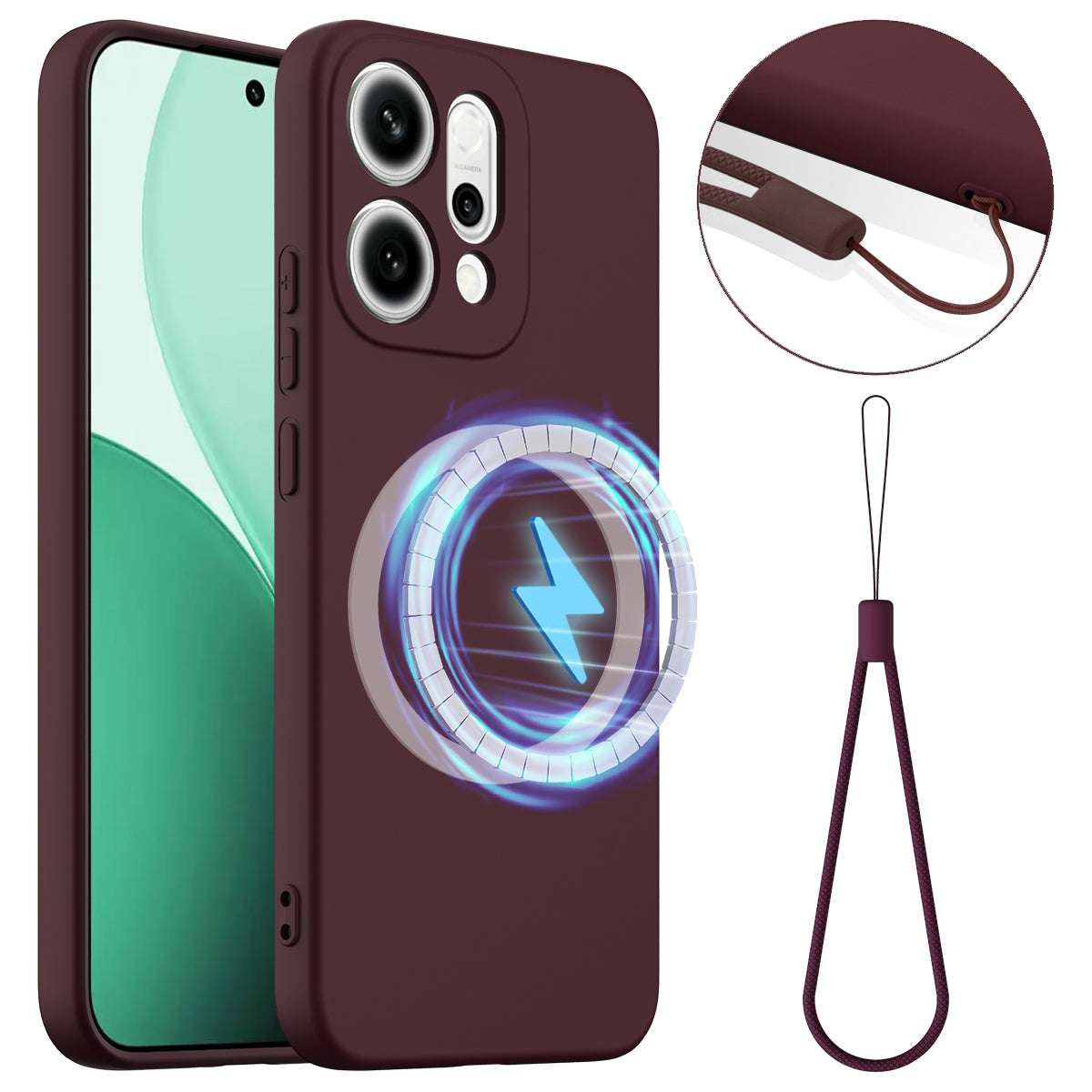 For Oppo Reno14 Pro 5G (China) / Oppo Reno14 Pro 5G (Global) Case Compatible with MagSafe Anti-Drop Liquid Silicone Phone Cover - Wine Red