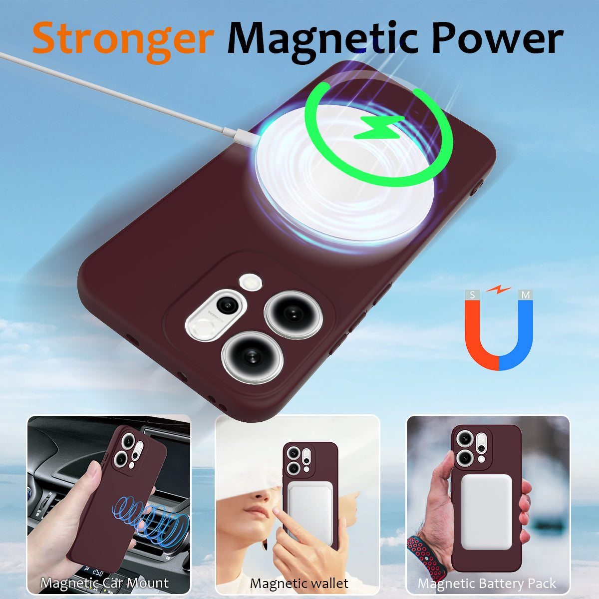 For Oppo Reno14 Pro 5G (China) / Oppo Reno14 Pro 5G (Global) Case Compatible with MagSafe Anti-Drop Liquid Silicone Phone Cover - Wine Red