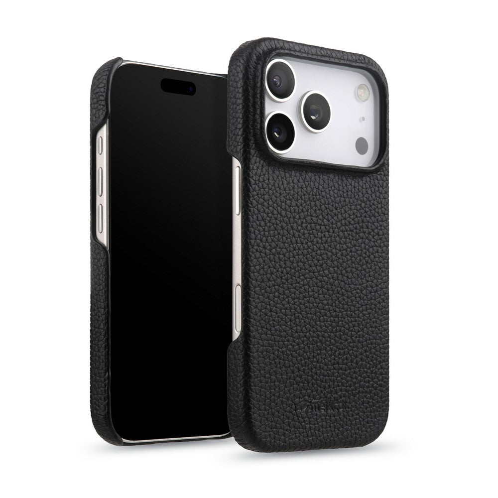 MELKCO For iPhone 17 Pro Max Case Genuine Cow Leather PC Phone Cover Compatible with MagSafe - Black
