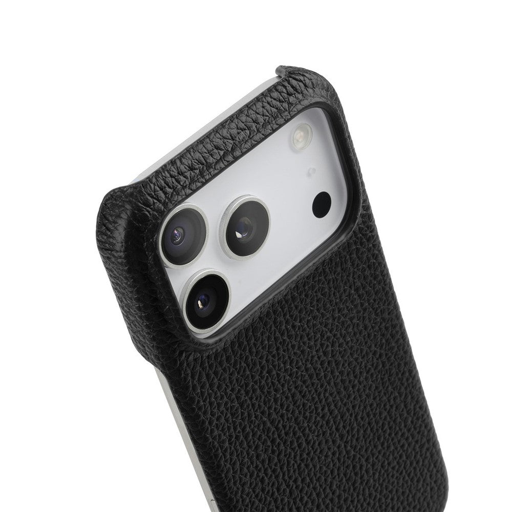 MELKCO For iPhone 17 Pro Max Case Genuine Cow Leather PC Phone Cover Compatible with MagSafe - Black