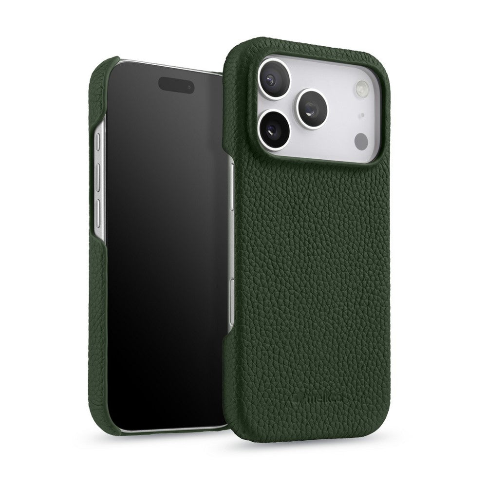 MELKCO For iPhone 17 Pro Max Case Genuine Cow Leather PC Phone Cover Compatible with MagSafe - Dark Green