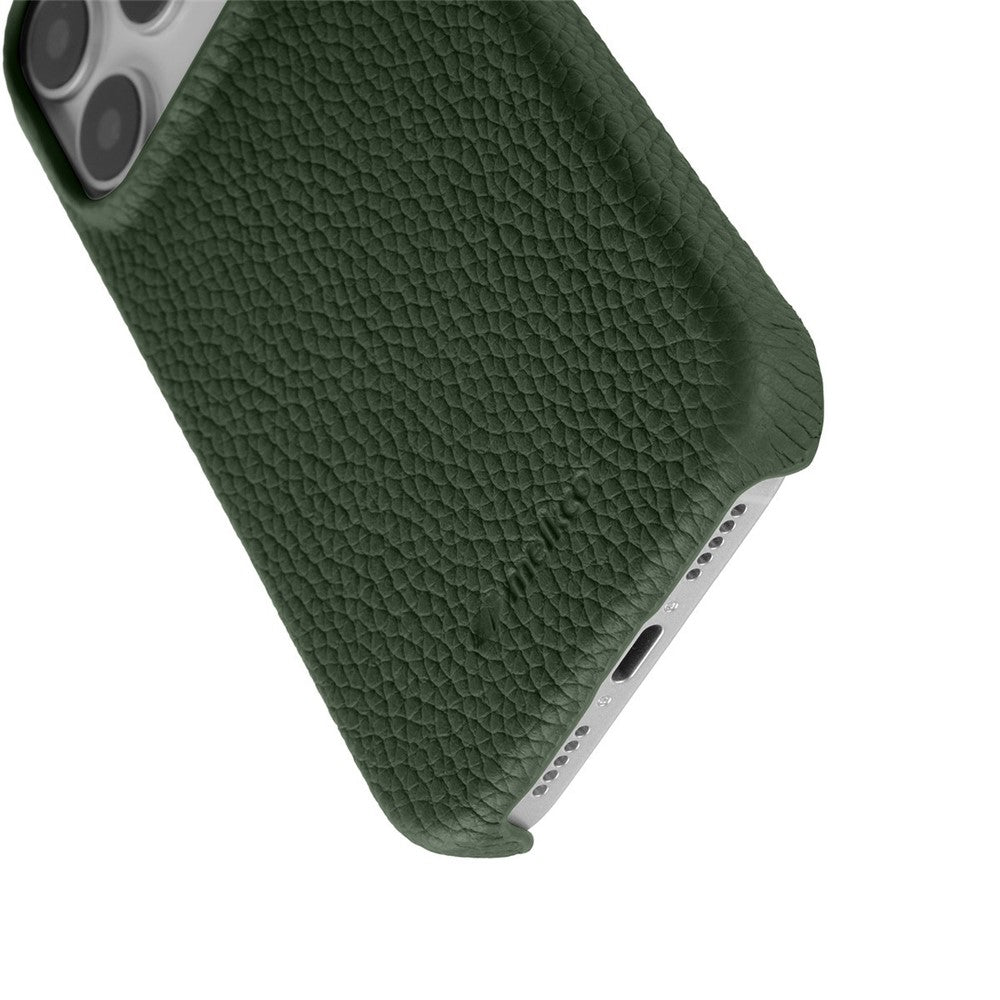 MELKCO For iPhone 17 Pro Max Case Genuine Cow Leather PC Phone Cover Compatible with MagSafe - Dark Green