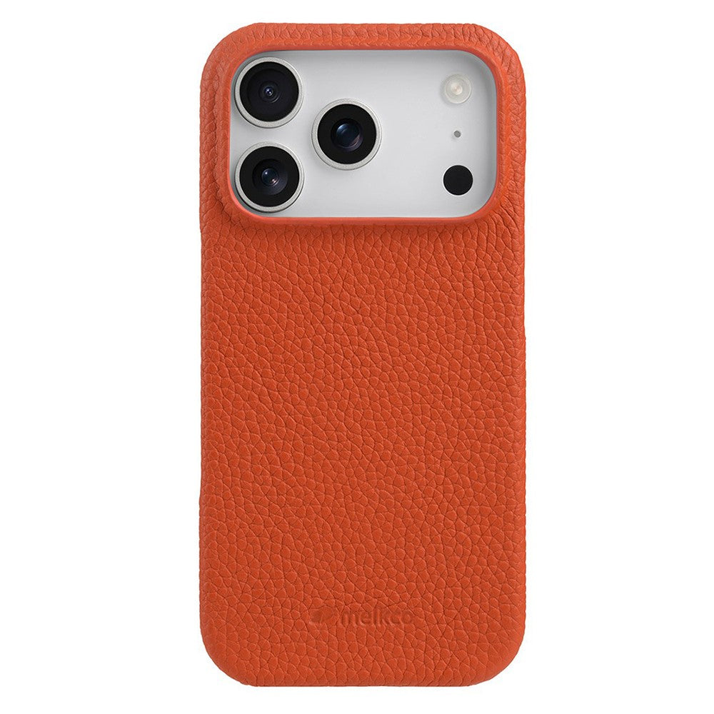 MELKCO For iPhone 17 Pro Max Case Genuine Cow Leather PC Phone Cover Compatible with MagSafe - Orange