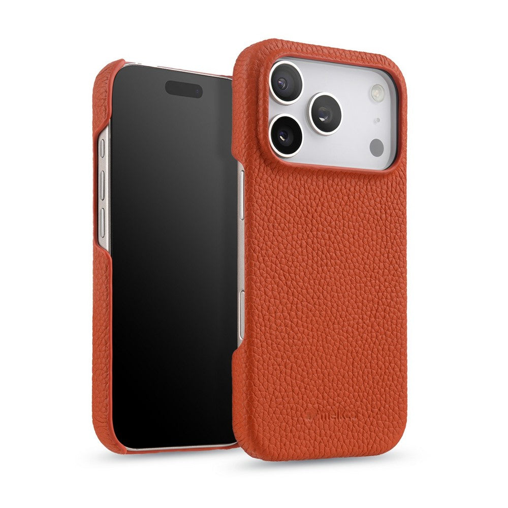 MELKCO For iPhone 17 Pro Max Case Genuine Cow Leather PC Phone Cover Compatible with MagSafe - Orange