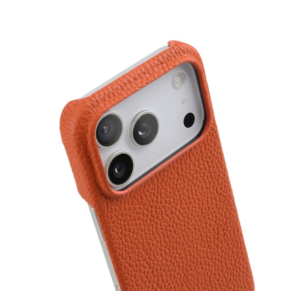 MELKCO For iPhone 17 Pro Max Case Genuine Cow Leather PC Phone Cover Compatible with MagSafe - Orange
