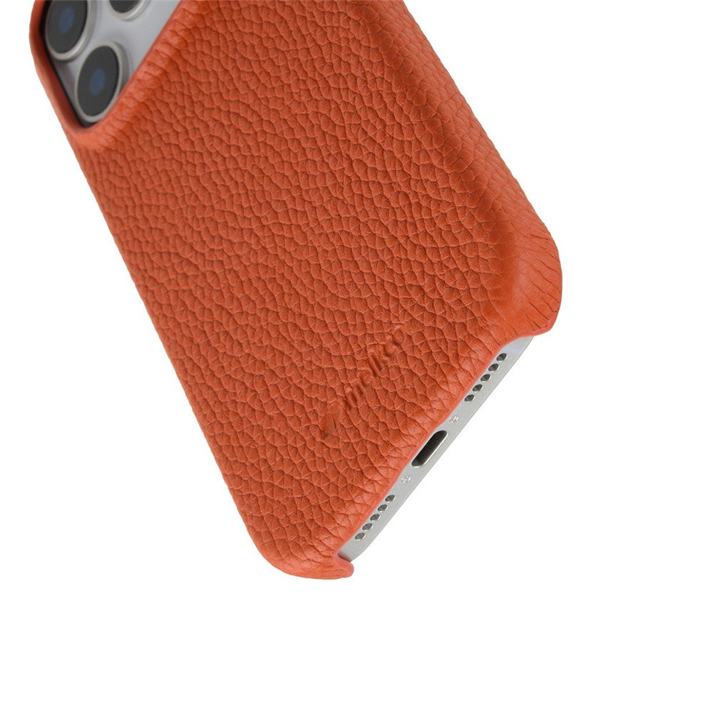 MELKCO For iPhone 17 Pro Max Case Genuine Cow Leather PC Phone Cover Compatible with MagSafe - Orange