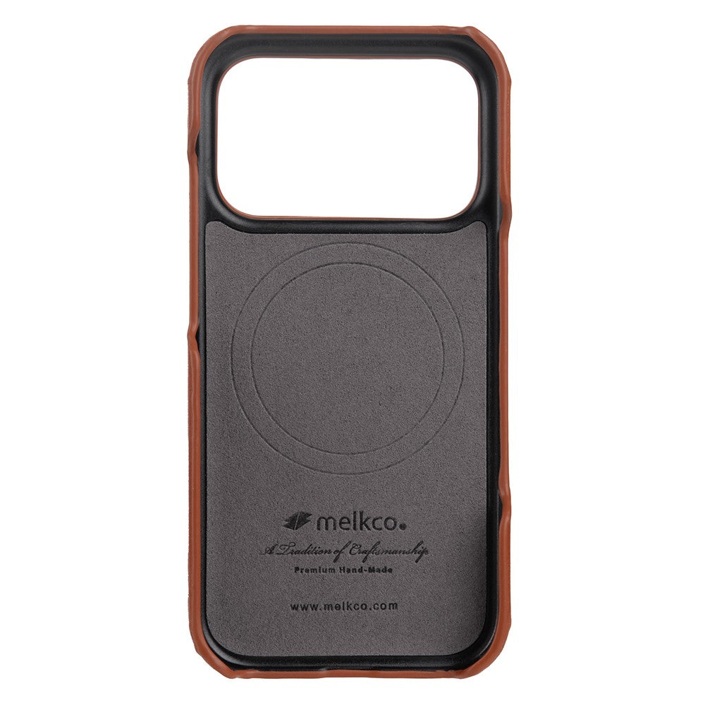 MELKCO For iPhone 17 Pro Max Case Compatible with MagSafe Waxy Genuine Cow Leather PC Phone Back Cover - Brown