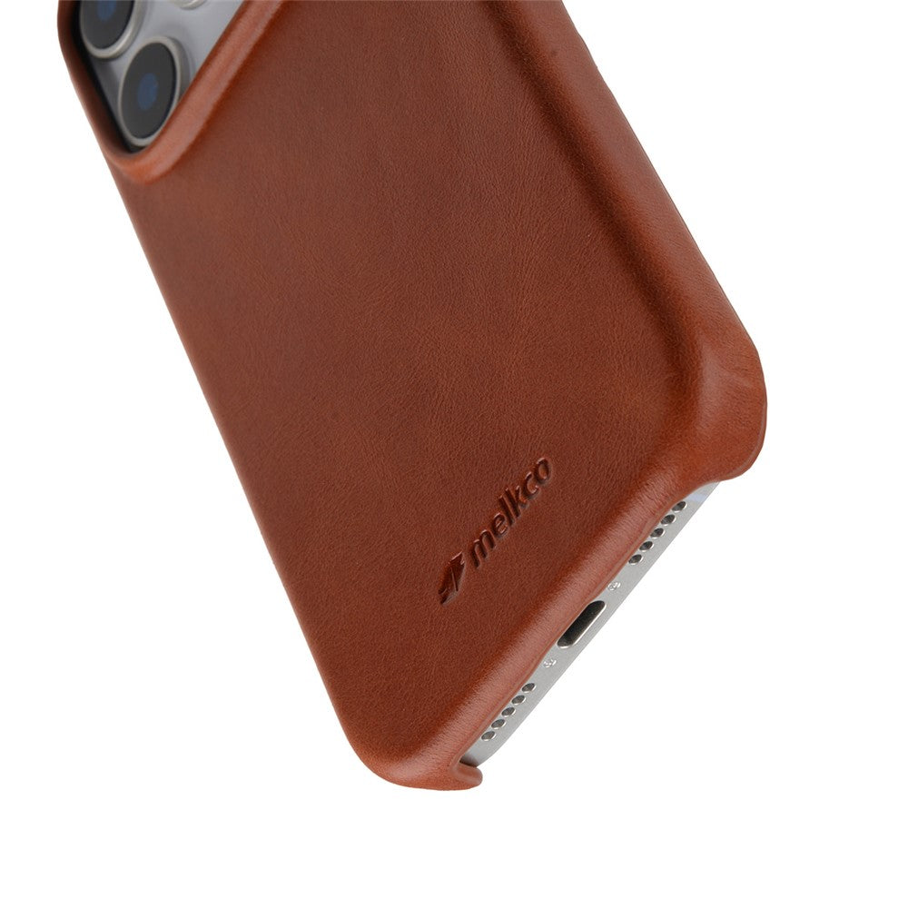 MELKCO For iPhone 17 Pro Max Case Compatible with MagSafe Waxy Genuine Cow Leather PC Phone Back Cover - Brown
