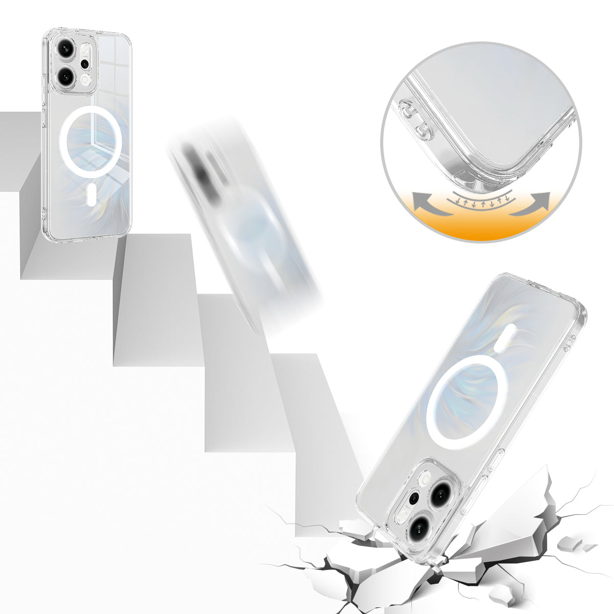 For Oppo Reno14 Pro 5G (Global) Clear Phone Case Compatible with MagSafe TPU+Acrylic Back Cover - Clear