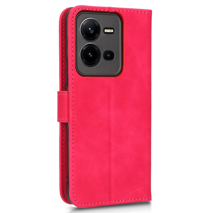 Shockproof Phone Cover For vivo V25 5G, Skin-touch Feeling PU Leather Wallet Phone Case Foldable Stand - Red