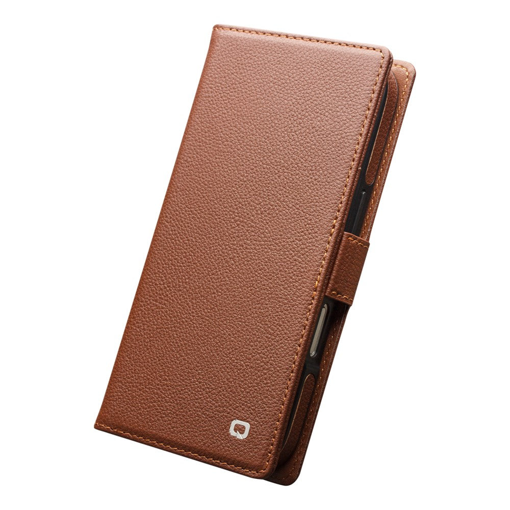 QIALINO For iPhone 17 Pro Max Case Compatible with MagSafe Detachable Genuine Cow Leather Wallet Phone Cover - Brown