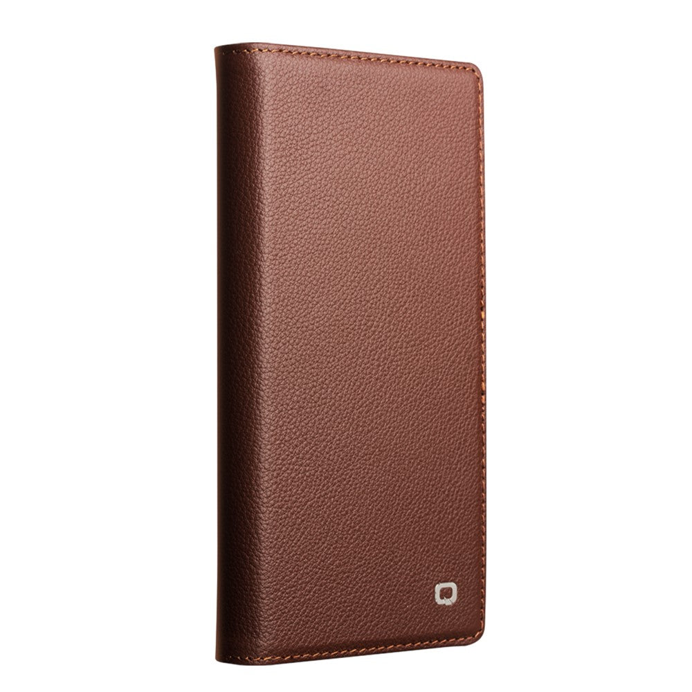 QIALINO For iPhone 17 Pro Max Case Compatible with MagSafe Detachable Genuine Cow Leather Wallet Phone Cover - Brown