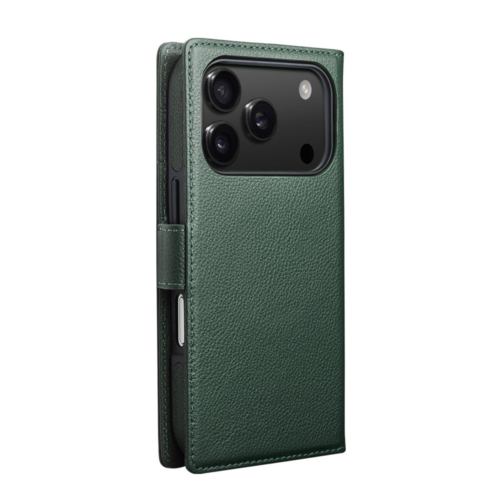 QIALINO For iPhone 17 Pro Max Case Compatible with MagSafe Detachable Genuine Cow Leather Wallet Phone Cover - Green