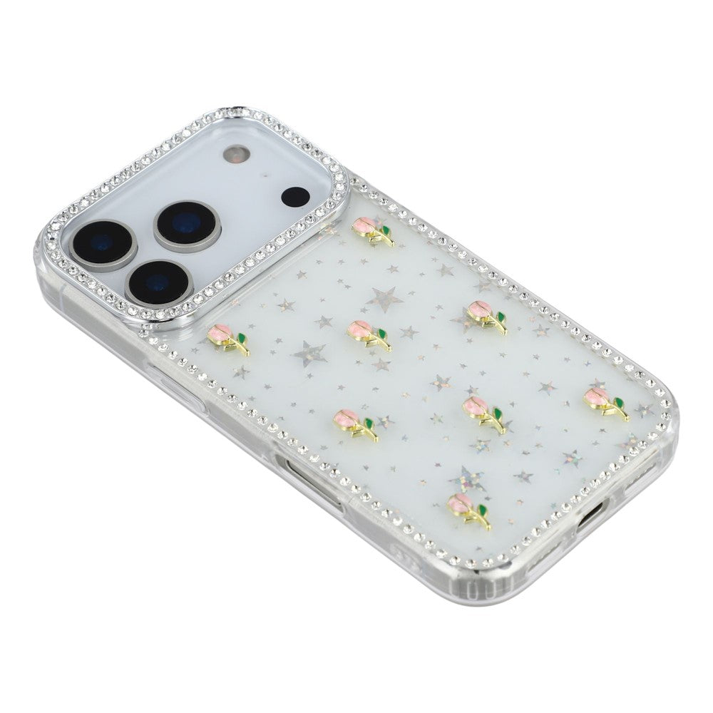 For iPhone 17 Pro Max Case Rhinestone Edge Small Tulips Decor TPU + PC IMD Phone Cover - Starry Transparent