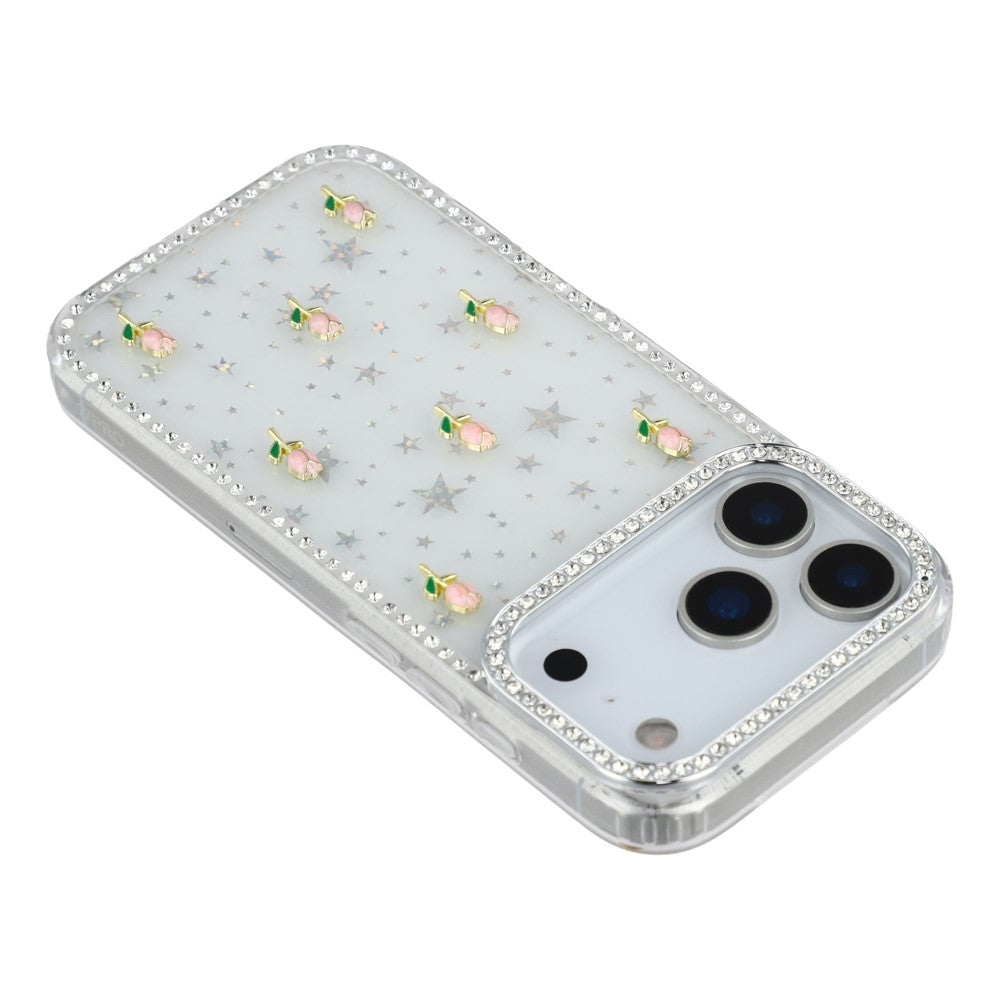 For iPhone 17 Pro Max Case Rhinestone Edge Small Tulips Decor TPU + PC IMD Phone Cover - Starry Transparent