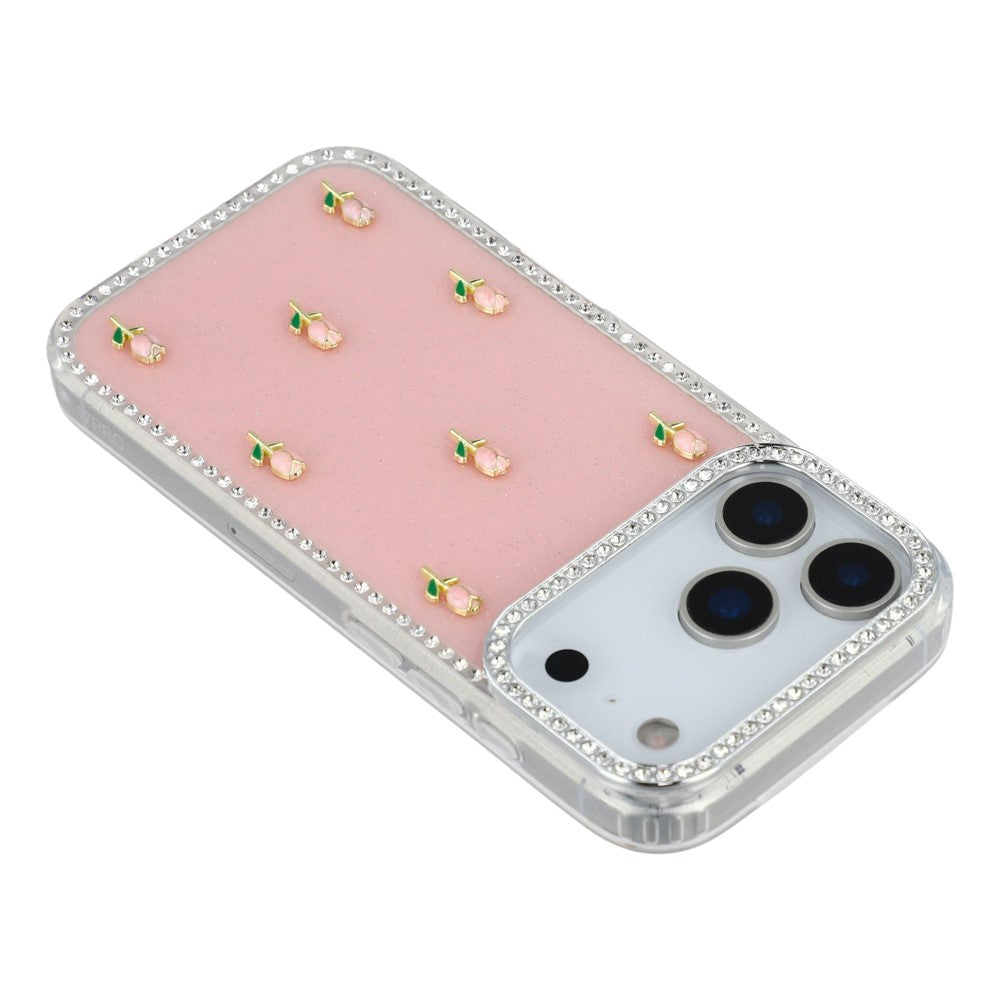 For iPhone 17 Pro Max Case Rhinestone Edge Small Tulips Decor TPU + PC IMD Phone Cover - Glitter Light Pink