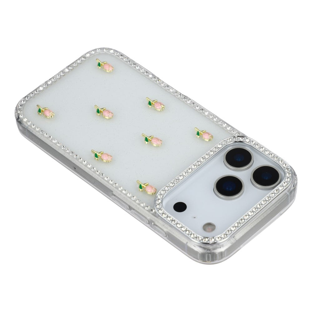 For iPhone 17 Pro Max Case Rhinestone Edge Small Tulips Decor TPU + PC IMD Phone Cover - Glitter Transparent