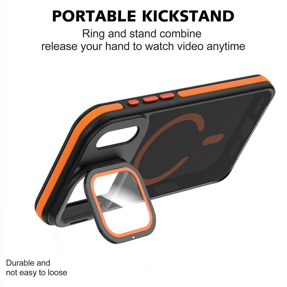 For iPhone 17 Pro Max Magnetic Case Skin-Touch TPU Acrylic Phone Back Cover with Lens Protector Kickstand - Orange