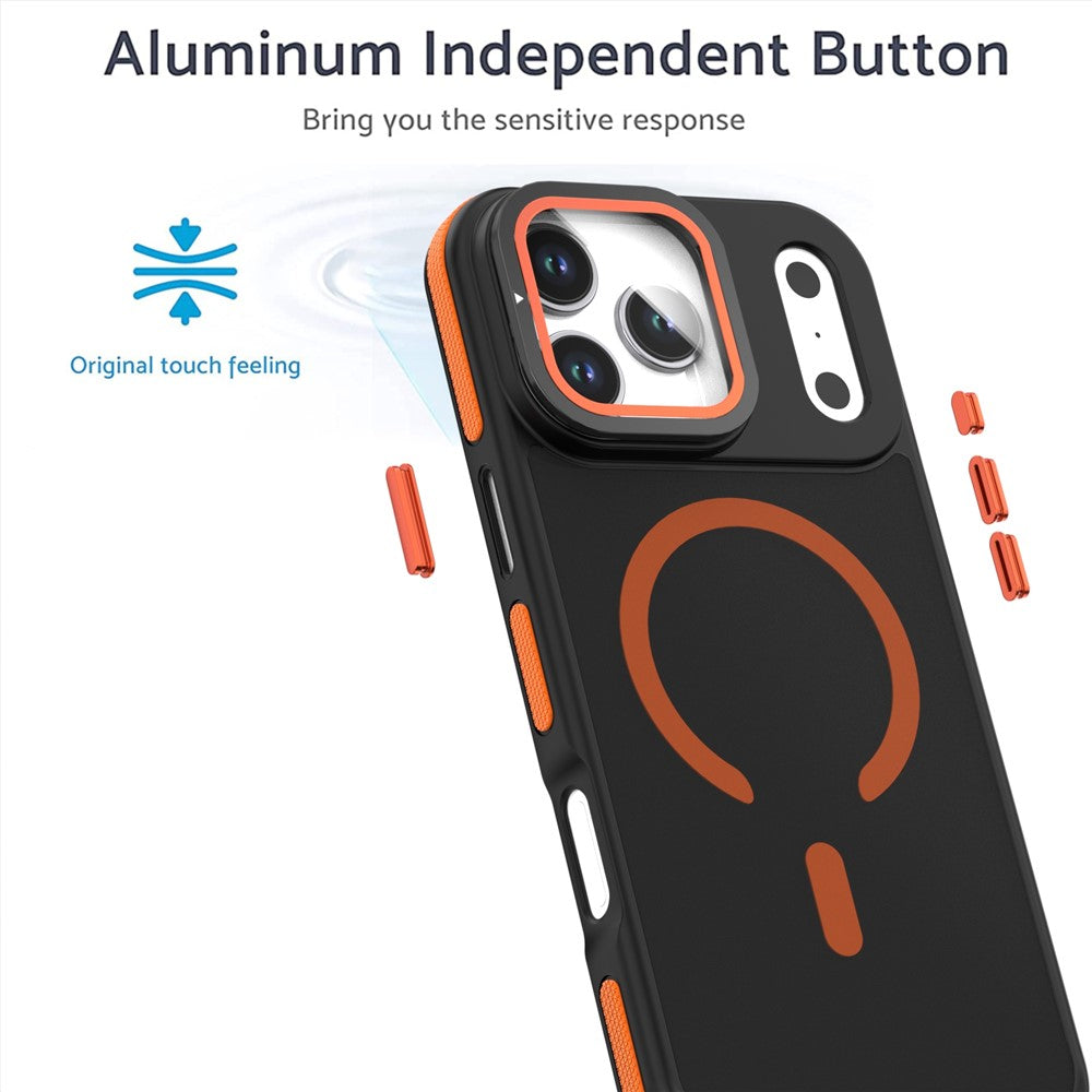 For iPhone 17 Pro Max Magnetic Case Skin-Touch TPU Acrylic Phone Back Cover with Lens Protector Kickstand - Blue