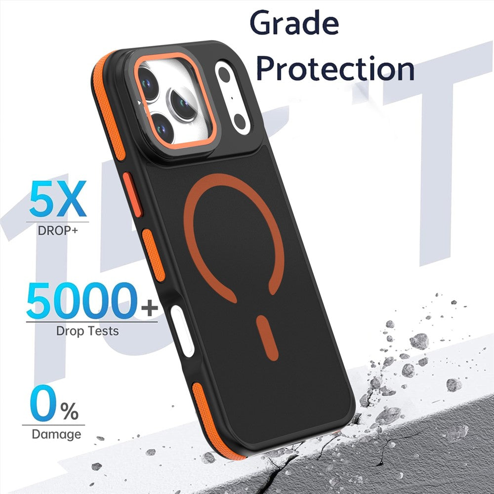 For iPhone 17 Pro Max Magnetic Case Skin-Touch TPU Acrylic Phone Back Cover with Lens Protector Kickstand - Blue