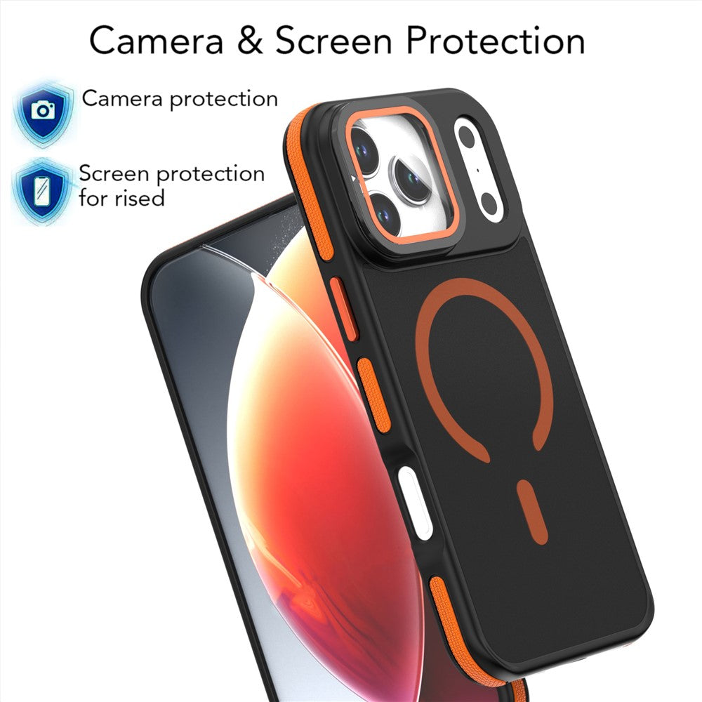 For iPhone 17 Pro Max Magnetic Case Skin-Touch TPU Acrylic Phone Back Cover with Lens Protector Kickstand - Blue