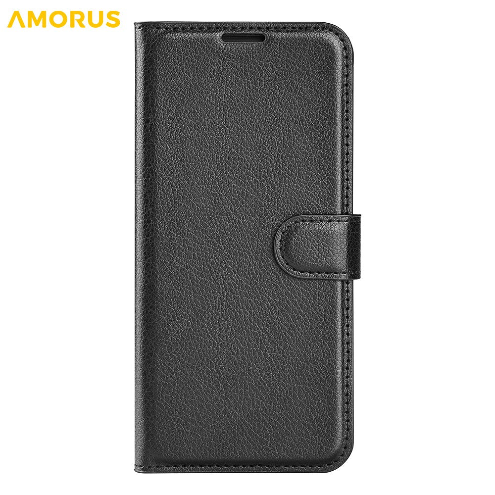 AMORUS For iPhone 17 Pro Max Wallet Case Litchi Texture Shockproof Leather Flip Stand Phone Cover - Black