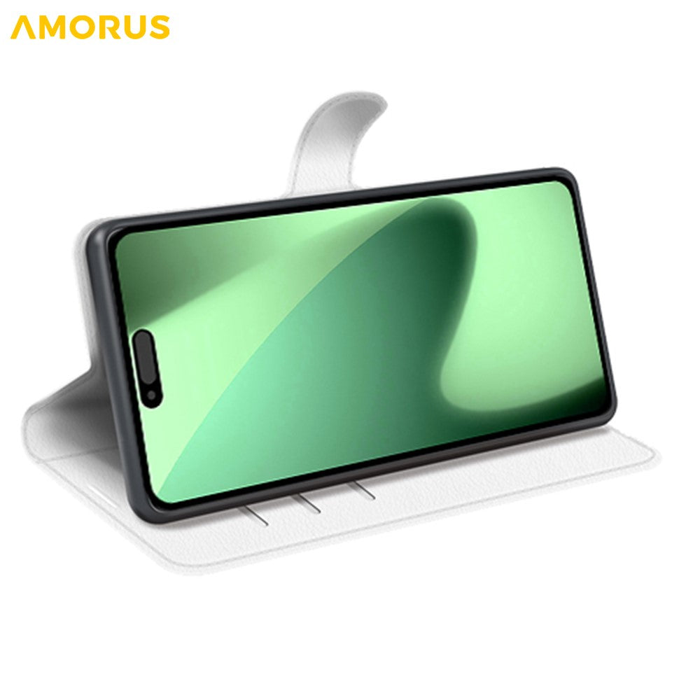 AMORUS For iPhone 17 Pro Max Wallet Case Litchi Texture Shockproof Leather Flip Stand Phone Cover - White