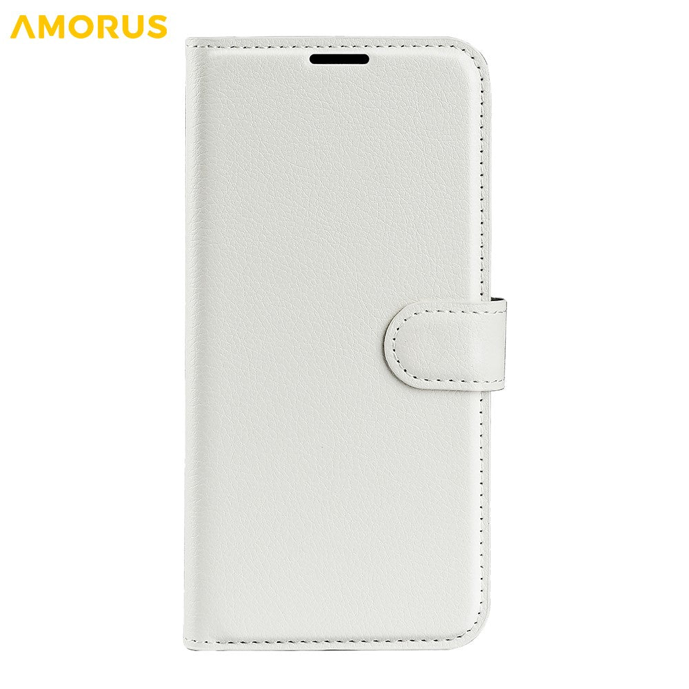 AMORUS For iPhone 17 Pro Max Wallet Case Litchi Texture Shockproof Leather Flip Stand Phone Cover - White