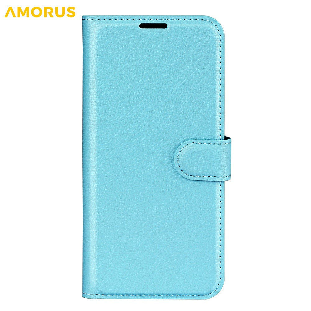 AMORUS For iPhone 17 Pro Max Wallet Case Litchi Texture Shockproof Leather Flip Stand Phone Cover - Blue