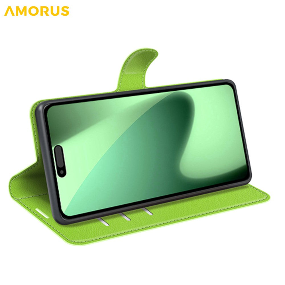 AMORUS For iPhone 17 Pro Max Wallet Case Litchi Texture Shockproof Leather Flip Stand Phone Cover - Green
