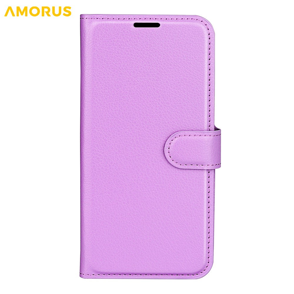 AMORUS For iPhone 17 Pro Max Wallet Case Litchi Texture Shockproof Leather Flip Stand Phone Cover - Purple