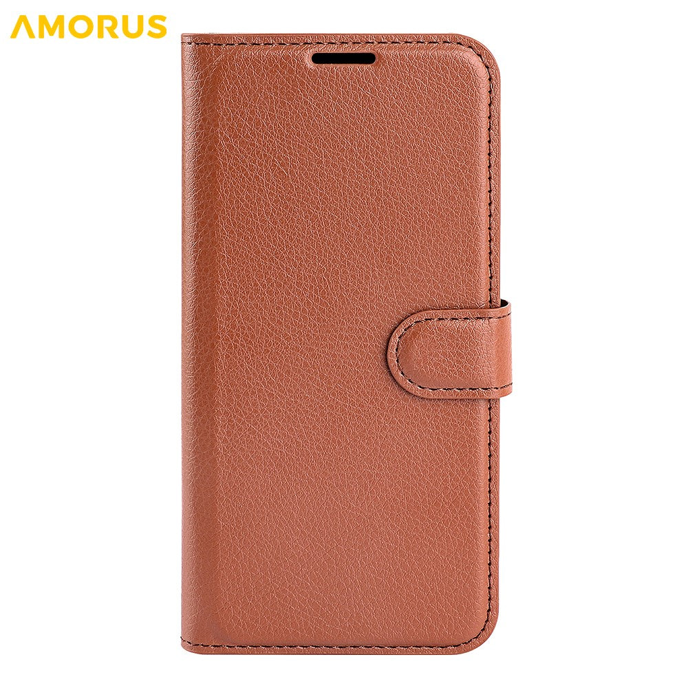 AMORUS For iPhone 17 Pro Max Wallet Case Litchi Texture Shockproof Leather Flip Stand Phone Cover - Brown