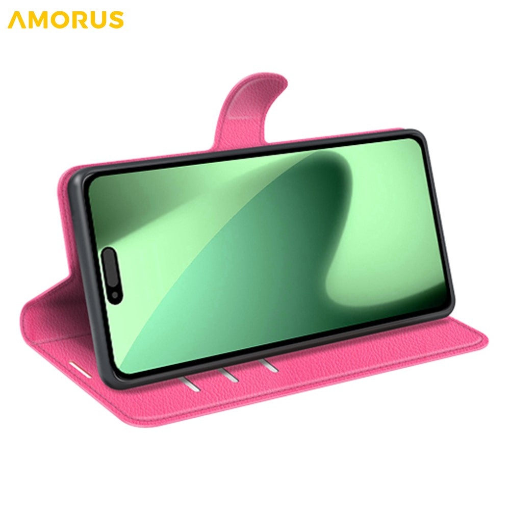 AMORUS For iPhone 17 Pro Max Wallet Case Litchi Texture Shockproof Leather Flip Stand Phone Cover - Rose