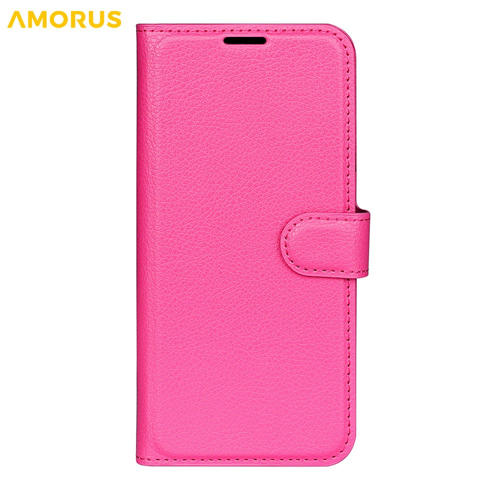 AMORUS For iPhone 17 Pro Max Wallet Case Litchi Texture Shockproof Leather Flip Stand Phone Cover - Rose