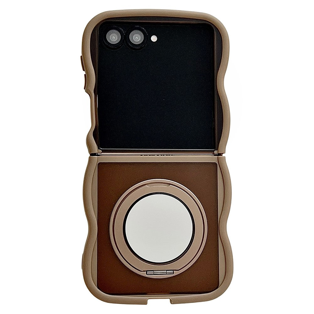 For Samsung Galaxy Z Flip7 5G Magnetic Case Mirror Rotating Kickstand Wave Edge TPU + PC Phone Cover - Desert Gold