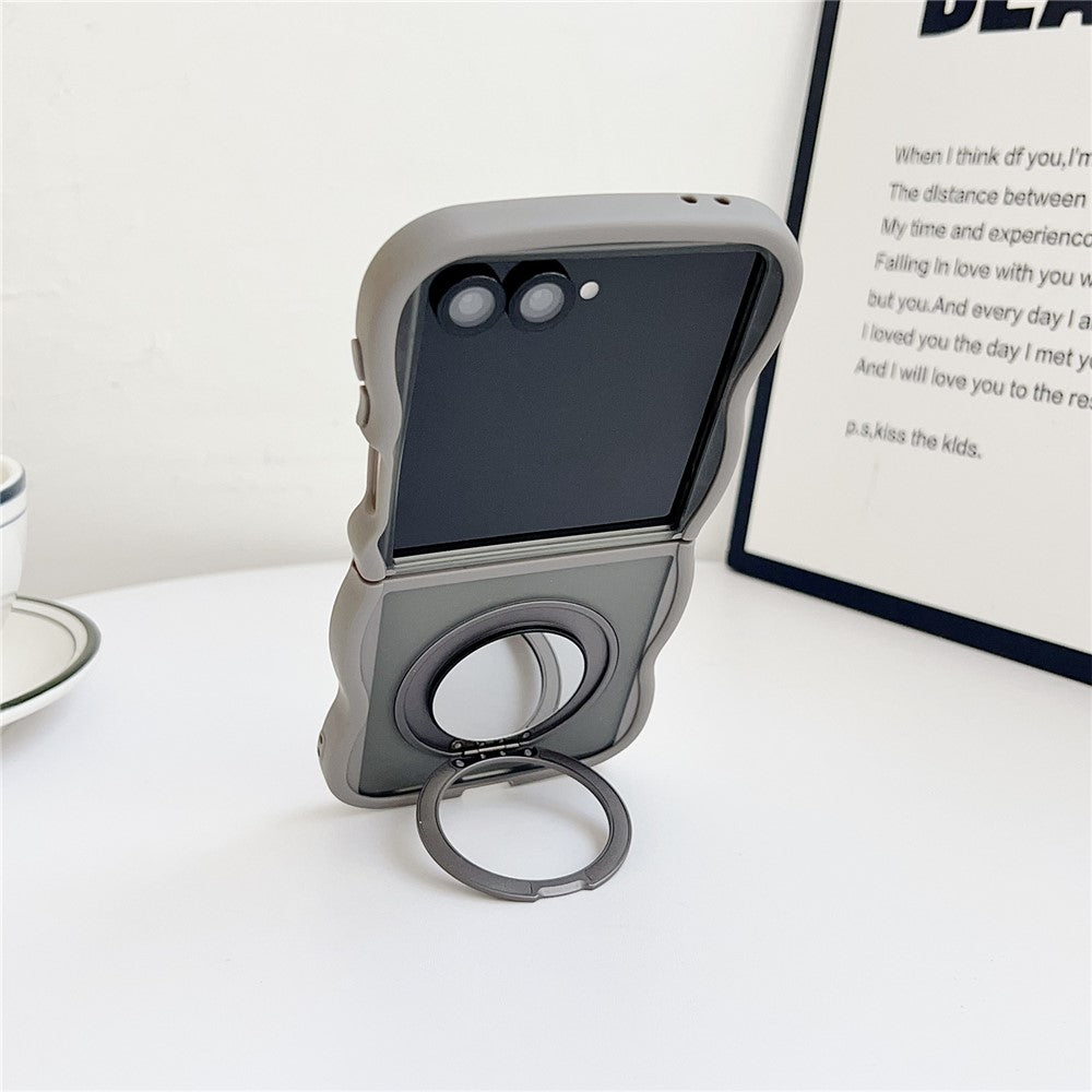 For Samsung Galaxy Z Flip7 5G Magnetic Case Mirror Rotating Kickstand Wave Edge TPU + PC Phone Cover - Desert Gold