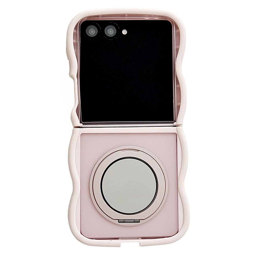 For Samsung Galaxy Z Flip7 5G Magnetic Case Mirror Rotating Kickstand Wave Edge TPU + PC Phone Cover - Pink