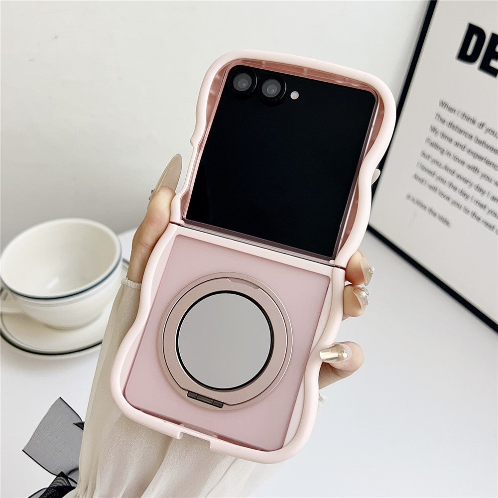 For Samsung Galaxy Z Flip7 5G Magnetic Case Mirror Rotating Kickstand Wave Edge TPU + PC Phone Cover - Pink