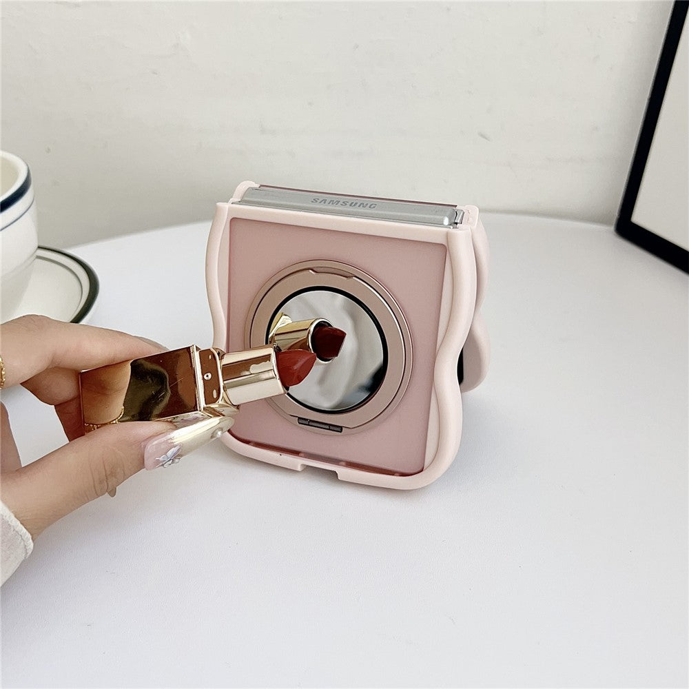 For Samsung Galaxy Z Flip7 5G Magnetic Case Mirror Rotating Kickstand Wave Edge TPU + PC Phone Cover - Pink