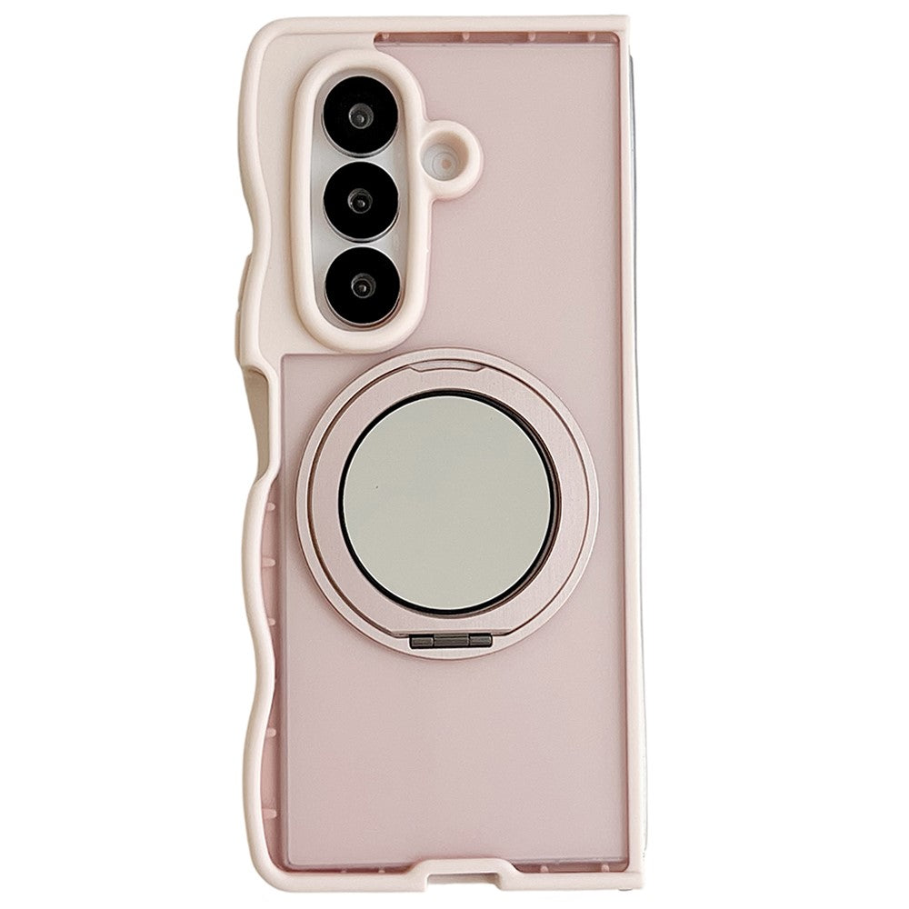 For Samsung Galaxy Z Fold7 5G Magnetic Case Mirror Rotating Kickstand Wave Edge TPU + PC Phone Cover - Pink