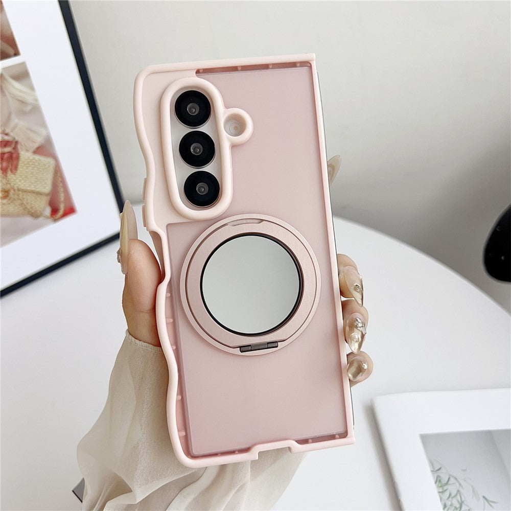 For Samsung Galaxy Z Fold7 5G Magnetic Case Mirror Rotating Kickstand Wave Edge TPU + PC Phone Cover - Pink