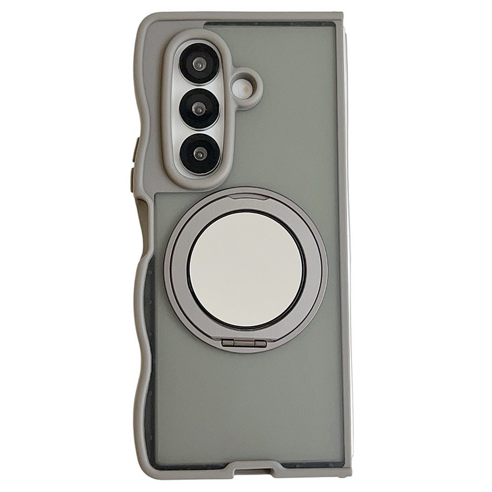 For Samsung Galaxy Z Fold7 5G Magnetic Case Mirror Rotating Kickstand Wave Edge TPU + PC Phone Cover - Grey