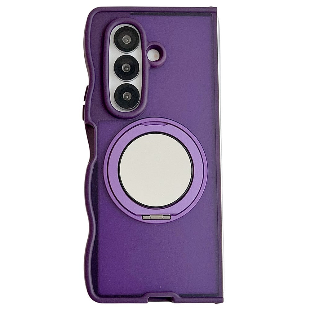 For Samsung Galaxy Z Fold7 5G Magnetic Case Mirror Rotating Kickstand Wave Edge TPU + PC Phone Cover - Purple