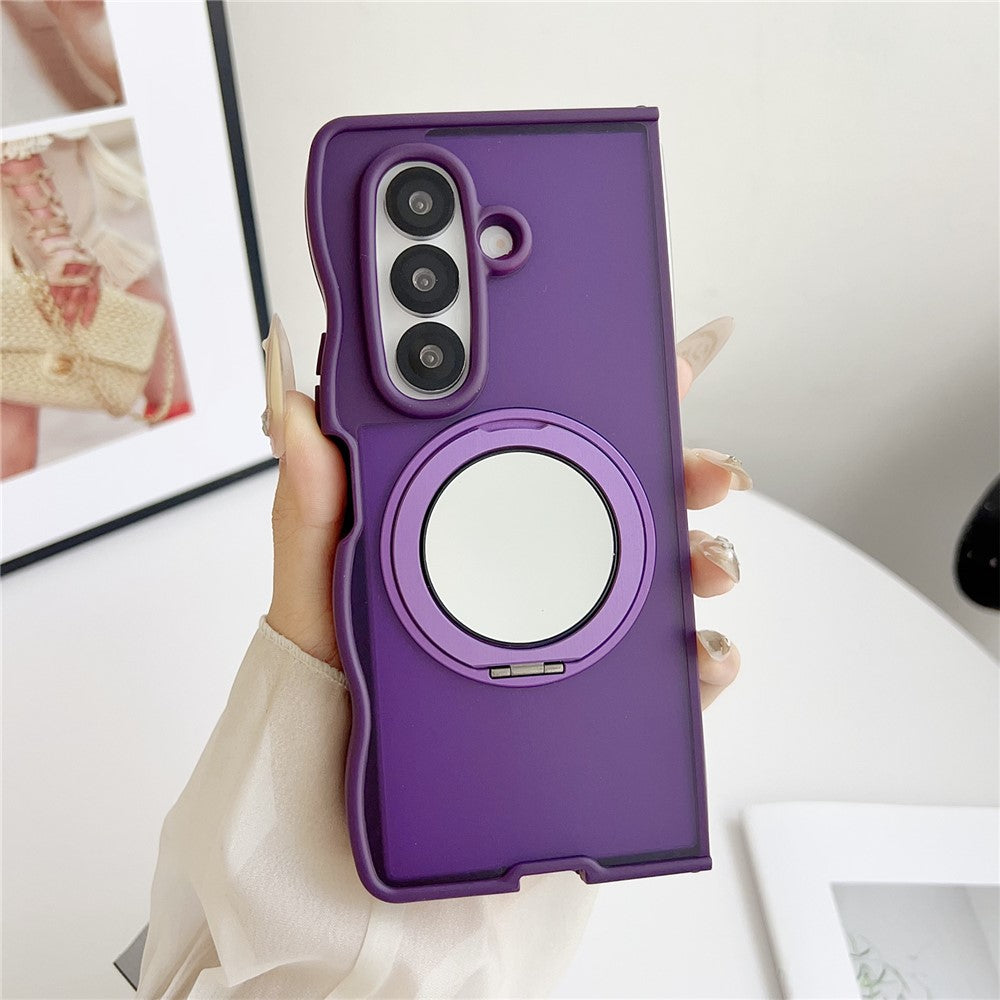 For Samsung Galaxy Z Fold7 5G Magnetic Case Mirror Rotating Kickstand Wave Edge TPU + PC Phone Cover - Purple