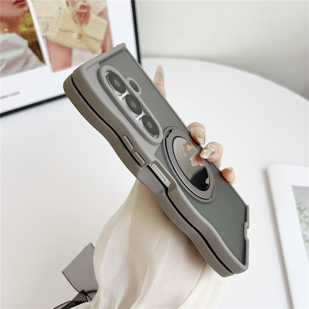 For Samsung Galaxy Z Fold7 5G Magnetic Case Mirror Rotating Kickstand Wave Edge TPU + PC Phone Cover - Purple