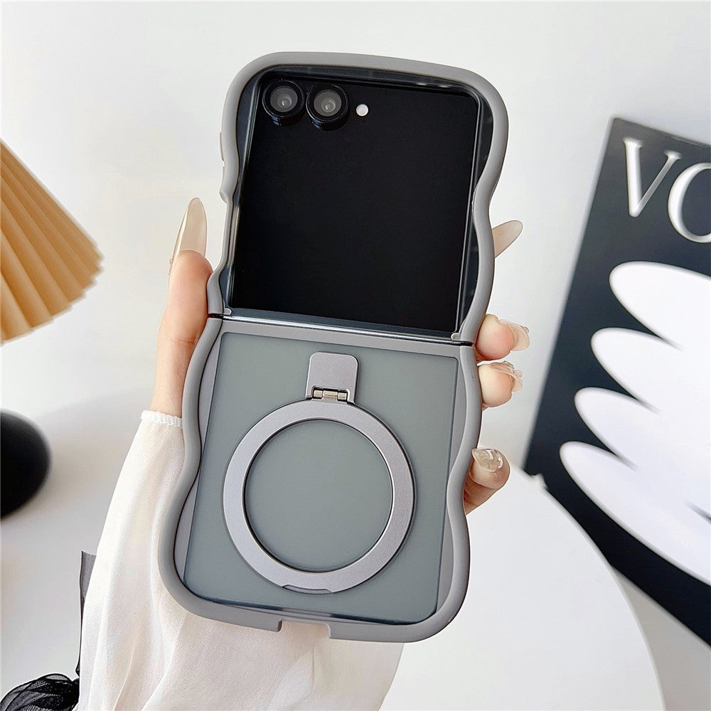 For Samsung Galaxy Z Flip7 5G Magnetic Case Kickstand Skin-Touch Wave Edge TPU + PC Phone Cover - Grey