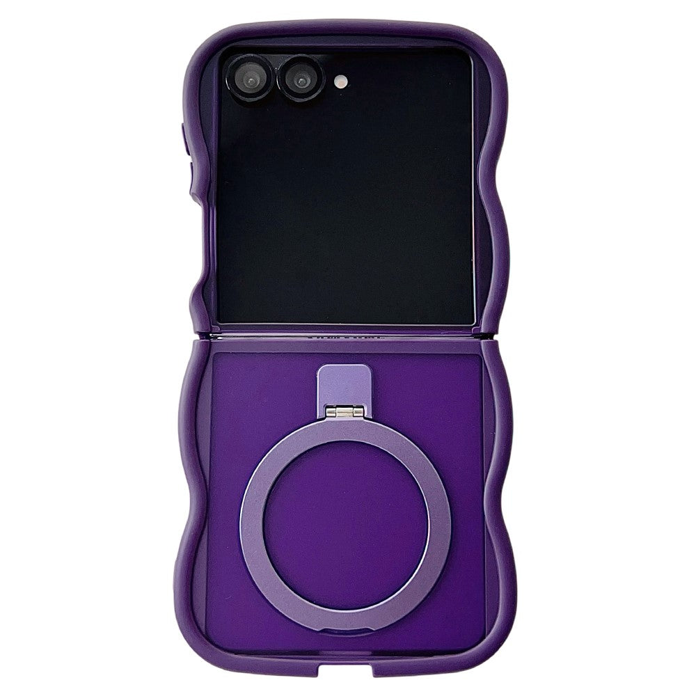 For Samsung Galaxy Z Flip7 5G Magnetic Case Kickstand Skin-Touch Wave Edge TPU + PC Phone Cover - Purple