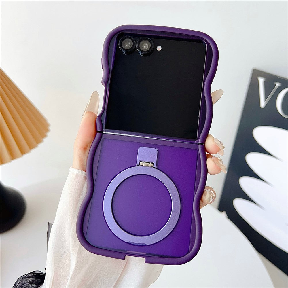 For Samsung Galaxy Z Flip7 5G Magnetic Case Kickstand Skin-Touch Wave Edge TPU + PC Phone Cover - Purple